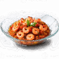 prawn masala with tomatoes and a blend of spices served on a transparent glass dish png